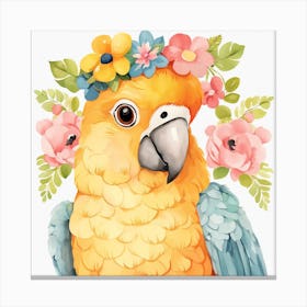 Floral Baby Parrot Nursery Illustration (15) Canvas Print