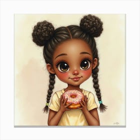 Cute Afro American Girl With Donut Stampe su tela