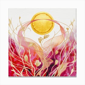 Sun And Pink Leaves Canvas Print