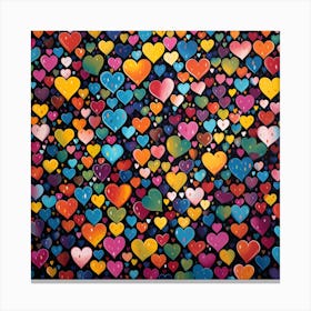 Colorful Hearts On Black Background Canvas Print