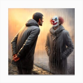 Guy Looking at reflection and see himself as a clown Canvas Print