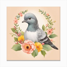 Floral Baby Pigeon Nursery Illustration (17) Canvas Print