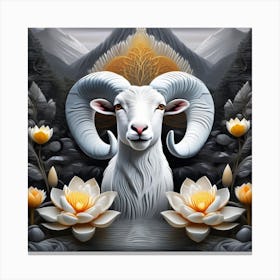Ram With Lotus Canvas Print