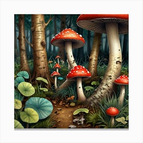 Mushrooms In The Forest 1 Canvas Print