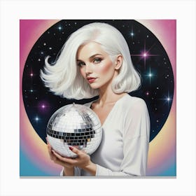 Woman With White Hair Holding A Disco Ball Art Print 0 Canvas Print