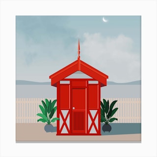 Red House In Mint Square Canvas Print