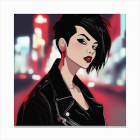 Girl In Black Leather Jacket Canvas Print