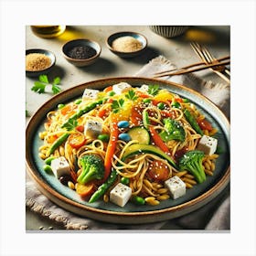 A Beautifully Plated Dish Of Lo Mein With Orzo And Canvas Print