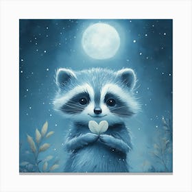 Curious Raccoon with Heart Leaf Backdrop 6 Canvas Print