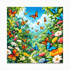 Butterfly Garden, A Butterfly Garden With Various Species art print Canvas Print