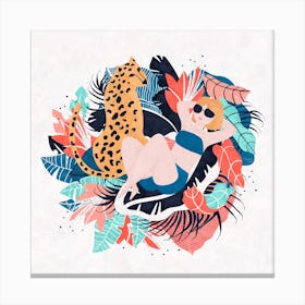 Yellow Hair Tropical Girl With Cheetah Canvas Print