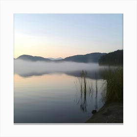 Misty Lake At Sunrise Canvas Print