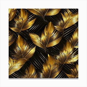 Gold Leaves On Black Background 1 Canvas Print