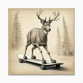 Deer On Skateboard Canvas Print