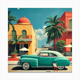 Vintage Car On The Street Canvas Print