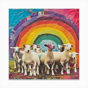Rainbow Sheep Retro Collage 2 Canvas Print