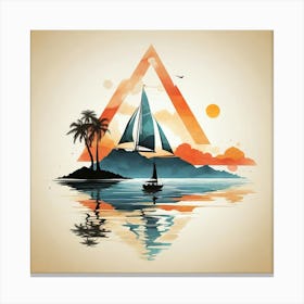 Geometric Art Sailboat and island silhouette Canvas Print