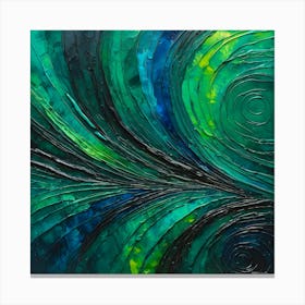 Peacock Feather Abstract Painting Green and Blue Color Canvas Print