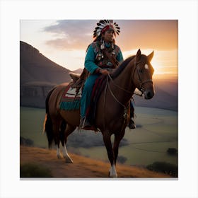 Indian Man On Horseback 2 Canvas Print