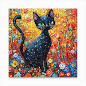 Black Cat In Flowers 4 Canvas Print