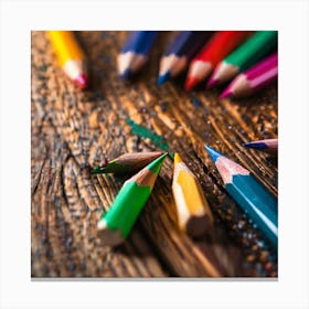 Colored Pencils On A Wooden Table Canvas Print