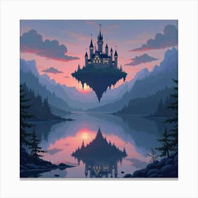 Magical Castle Floating Above A Tranquil Lake At Dusk 1 Canvas Print