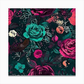 Roses On A Black Background Canvas Print