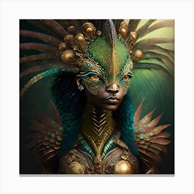 Firefly A Modern Illustration Of A Fierce Native American Warrior Peacock Iguana Hybrid Femme Fatale (22) Canvas Print