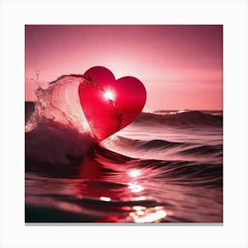 Glass heart in ocean waves Canvas Print