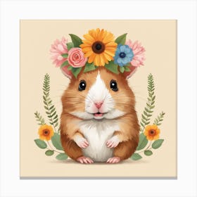 Floral Baby Hamster Nursery Illustration (50) Canvas Print