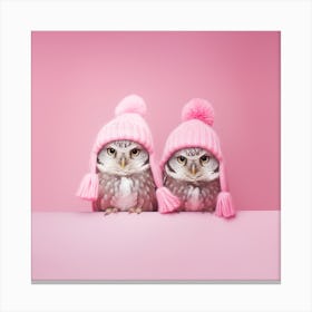 Owls In Pink Hats Canvas Print
