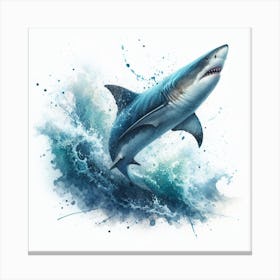 Sea Shark In Motion, Sea Shark Watercolour Art Print 3 Canvas Print