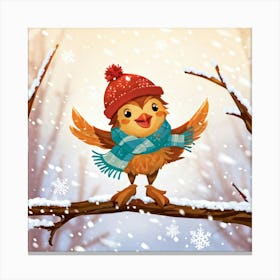 Sparrow Outfitted In A Festive Winter Attire Of A Charming Scarf And A Cute Hat Perched Joyfully On Canvas Print