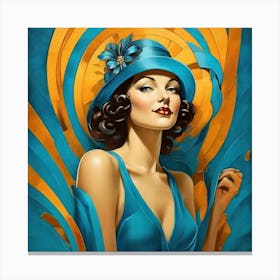 Woman In A Blue Hat - Art Deco Style - Woman 1 Canvas Print