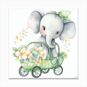 Baby Elephant In A Carriage - green nursery decor 2 Canvas Print