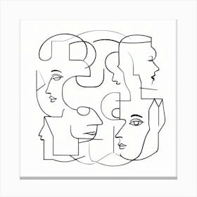 People Abstract faces art. Black and white. White background Canvas Print