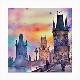 Watercolor Of Prague Bridge Canvas Print