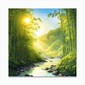 A Stream In A Bamboo Forest At Sun Rise Square Composition 197 Canvas Print