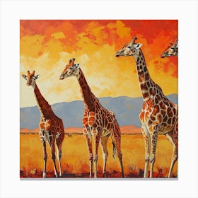 Giraffes In The Sunset Warm Brushstrokes 1 Canvas Print