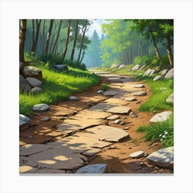 Path In The Woods.A dirt footpath in the forest. Spring season. Wild grasses on both ends of the path. Scattered rocks. Oil colors.9 Canvas Print