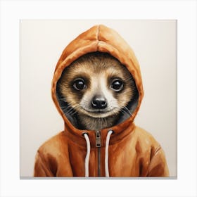 Watercolour Cartoon Meerkat In A Hoodie 4 Canvas Print