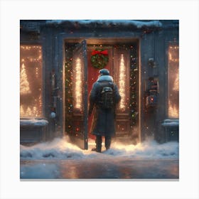 Christmas Decoration On Home Door Sharp Focus Emitting Diodes Smoke Artillery Sparks Racks Sy (7) Canvas Print