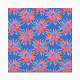 DAHLIA BURSTS Multi Abstract Blooming Floral Summer Bright Flowers in Fuchsia Pink Purple Blue Orange on Royal Blue Canvas Print