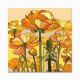 70s California Poppies Square Canvas Print