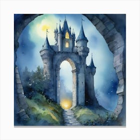 Watercolor Painting Of A Mystic Castle At A Lost Place 1 Canvas Print