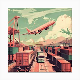 Plane Flying Over A Cargo Terminal Canvas Print