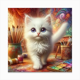 White Cat Painting 3 Canvas Print