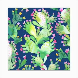 Succulent Cactus Blue Square Canvas Print
