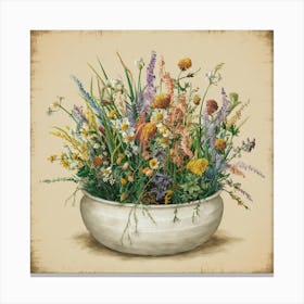 Vintage Wildflowers In A Bowl 1 Canvas Print