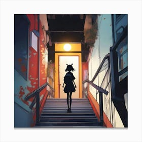 Anime Girl Walking Down Stairs Canvas Print